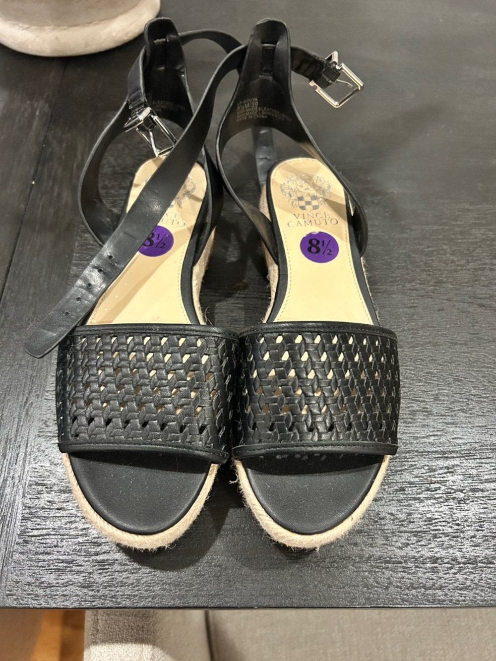 Vince Camuto Black Woven Leather Espadrille Sandals